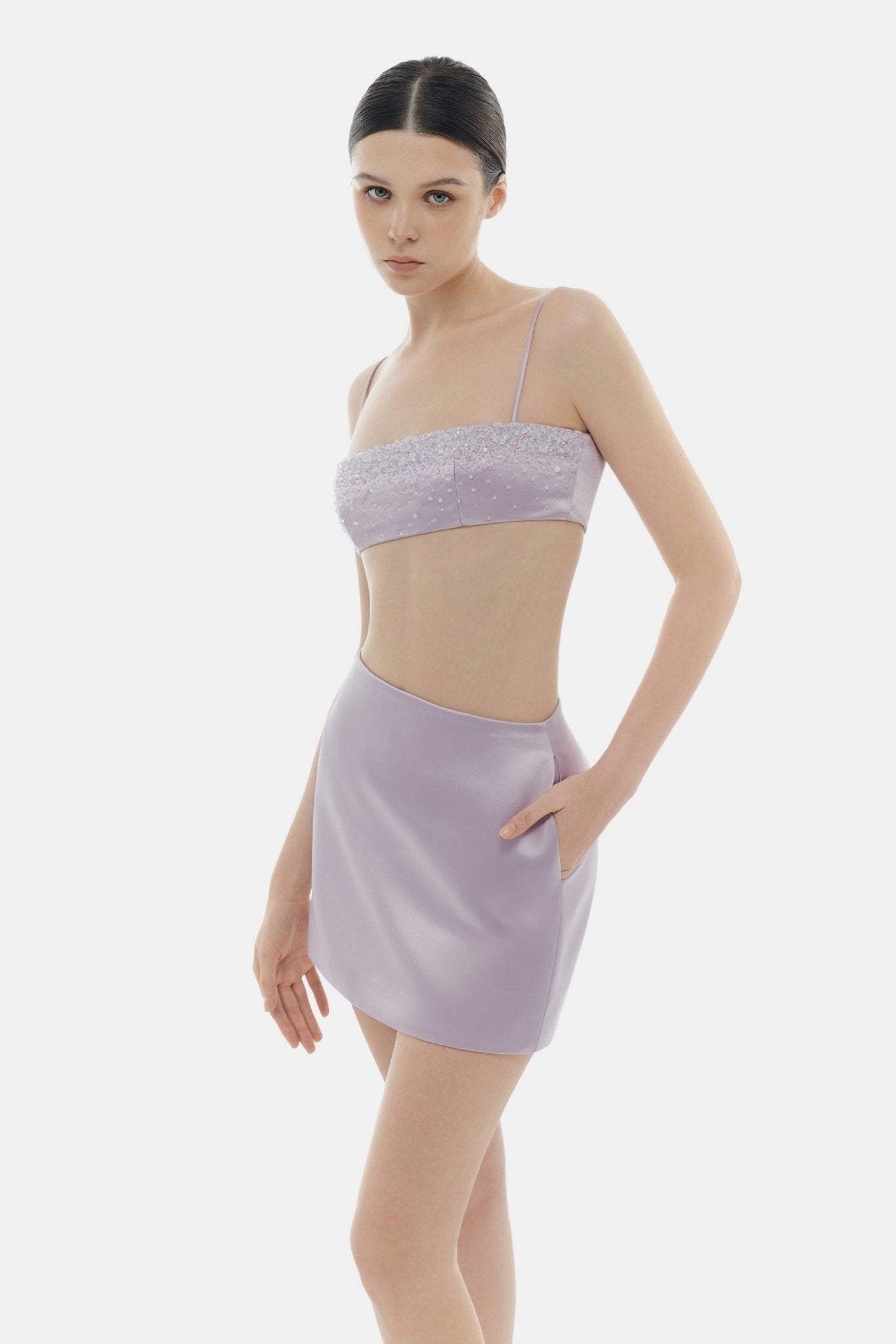 Violet Crystal Beaded Silk Bandeau - Montsand