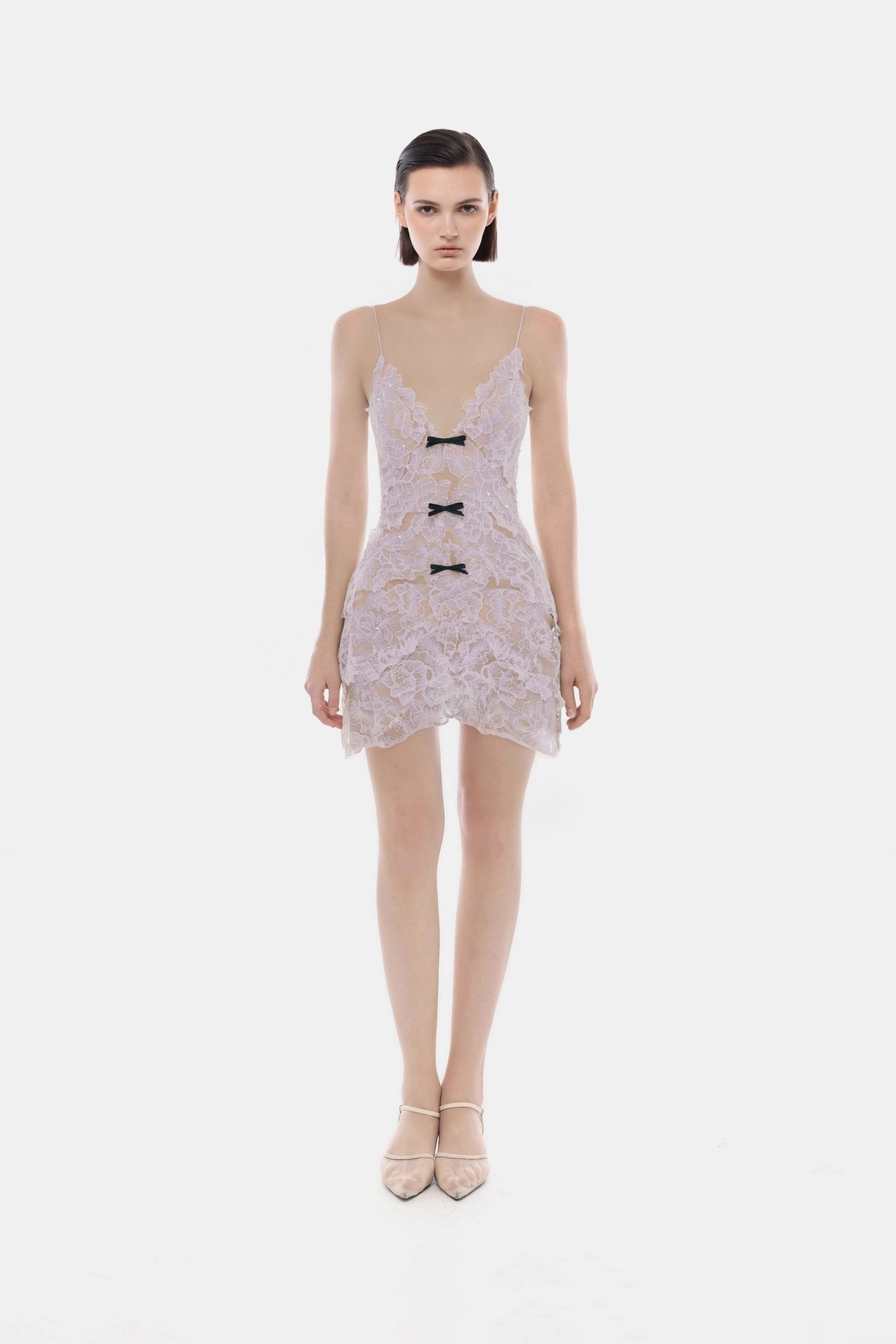 Violet Floral Bow Vneck Mini Dress - Montsand