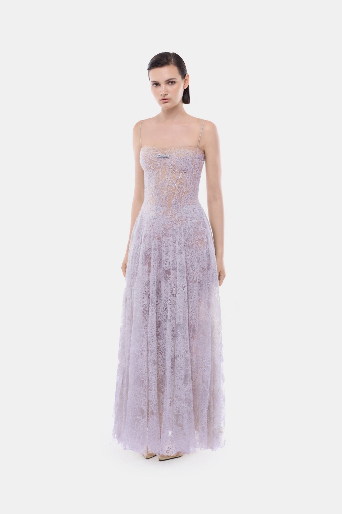 Violet Straight Neckline Pleat Maxi Dress - Montsand
