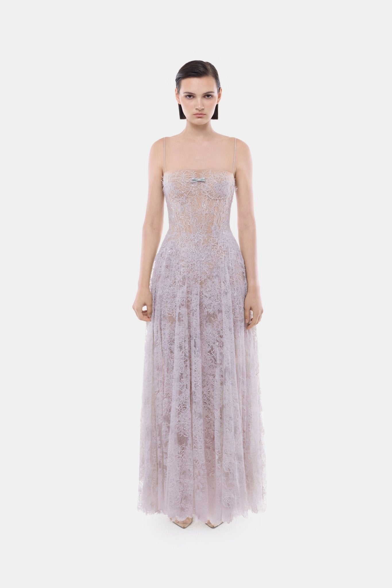 Violet Straight Neckline Pleat Maxi Dress - Montsand