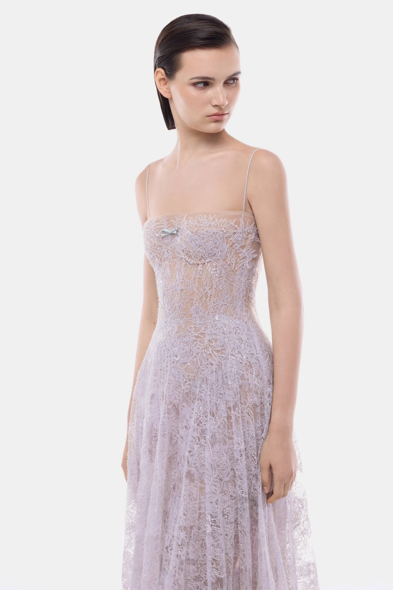 Violet Straight Neckline Pleat Maxi Dress - Montsand