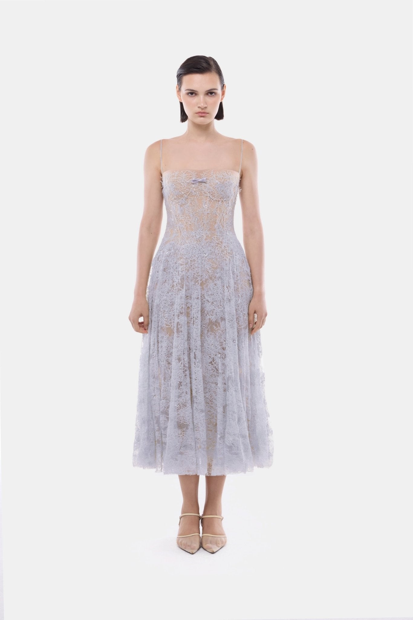 Violet Straight Neckline Pleat Midi Dress - Montsand