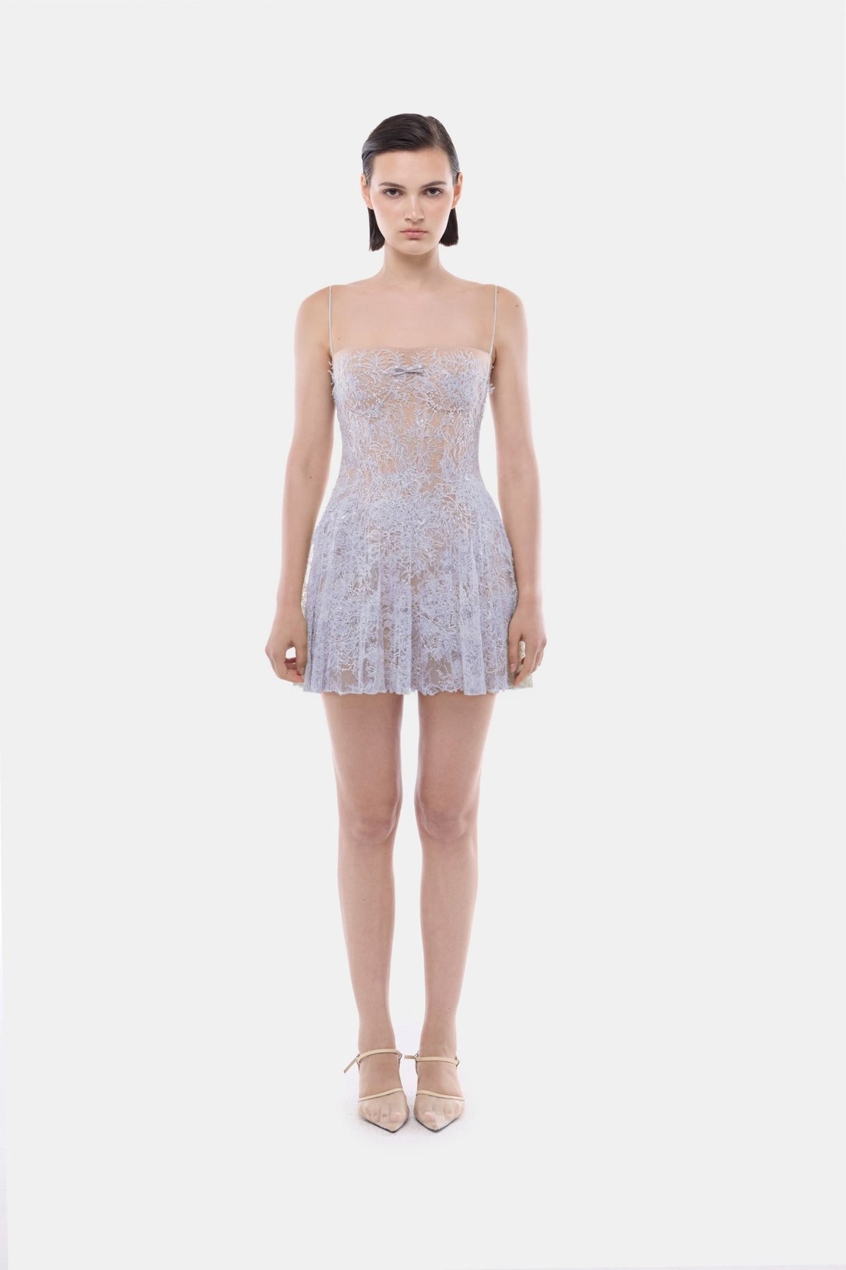 Violet Straight Neckline Pleat Mini Dress - Montsand
