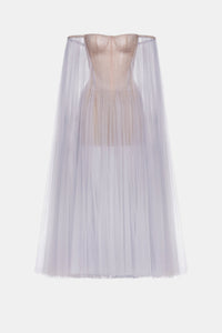Violet Tulle Off - shoulder Midi Dress - Montsand