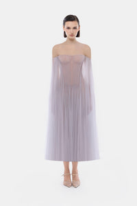 Violet Tulle Off - shoulder Midi Dress - Montsand