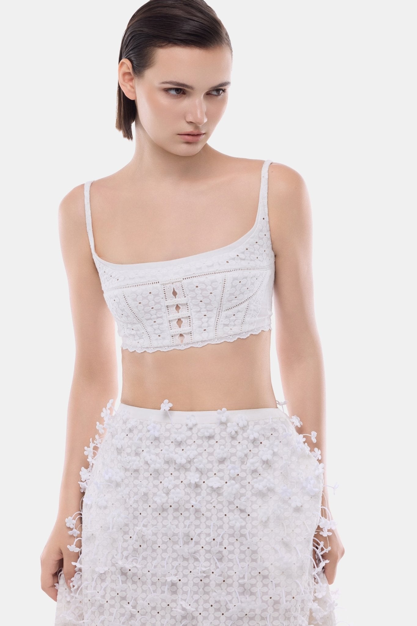 White 3D Floral Midi Skirt - Montsand