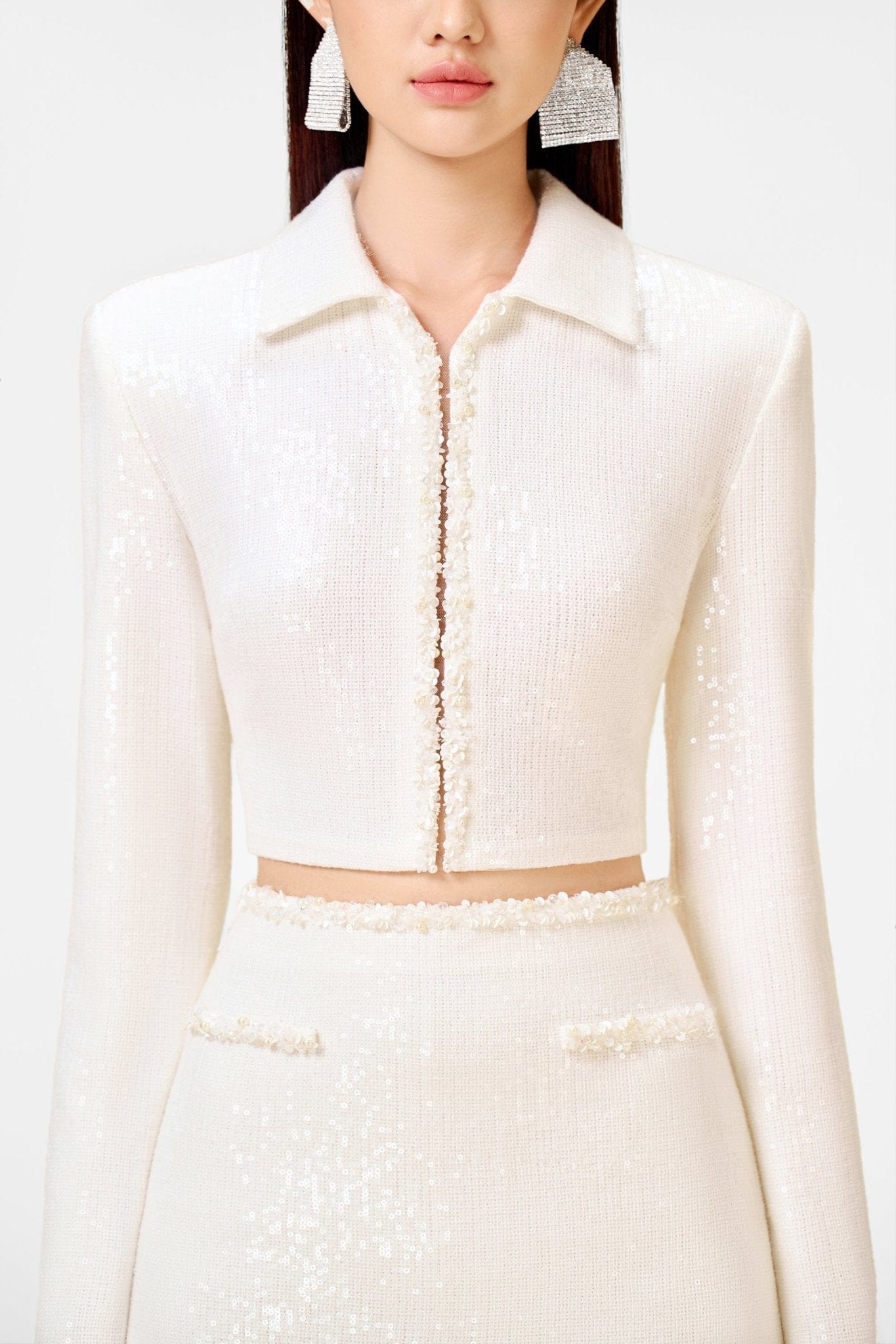 White Beaded Crop Top - Montsand