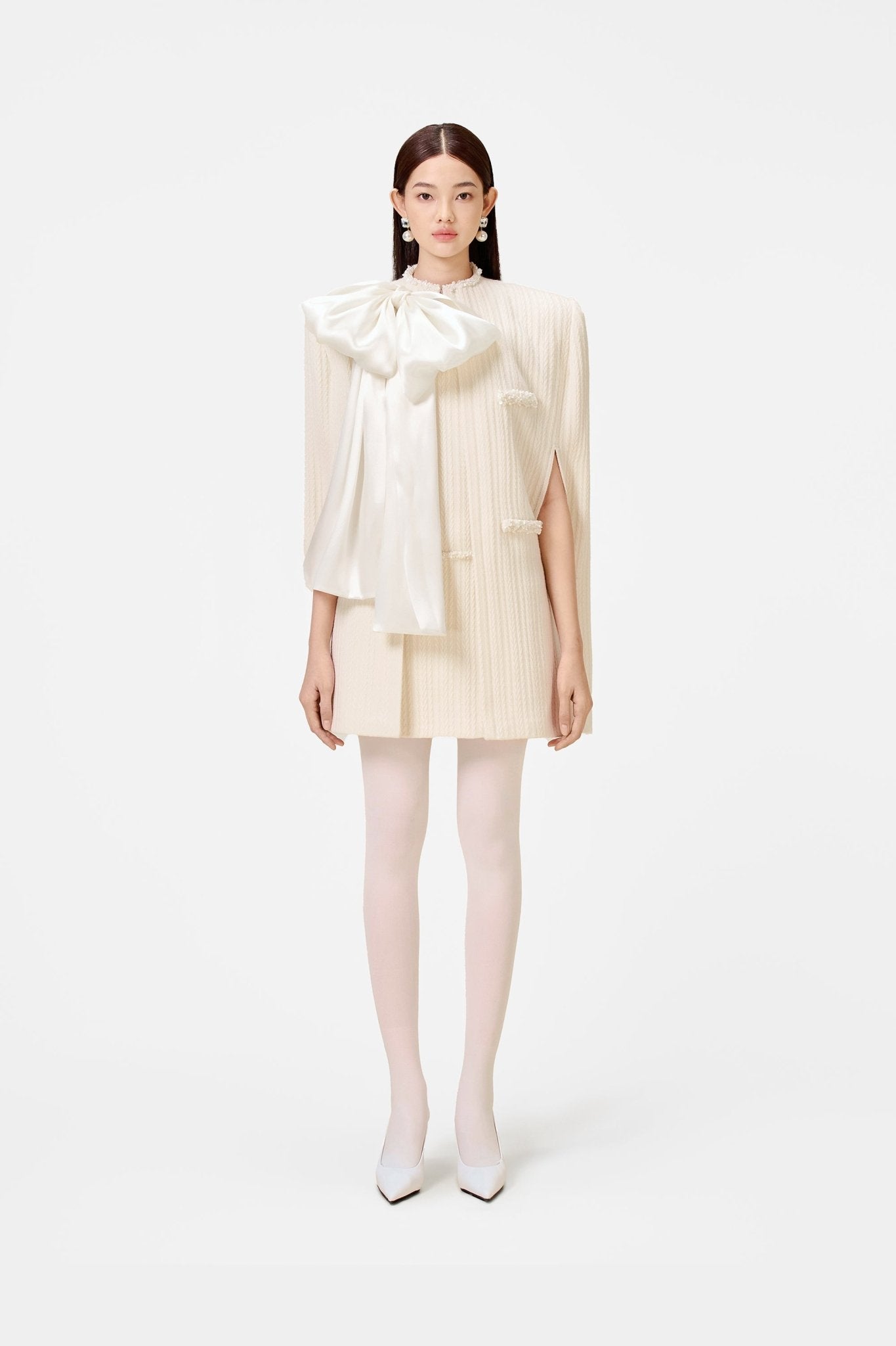 White Beaded Knit Cape - Montsand
