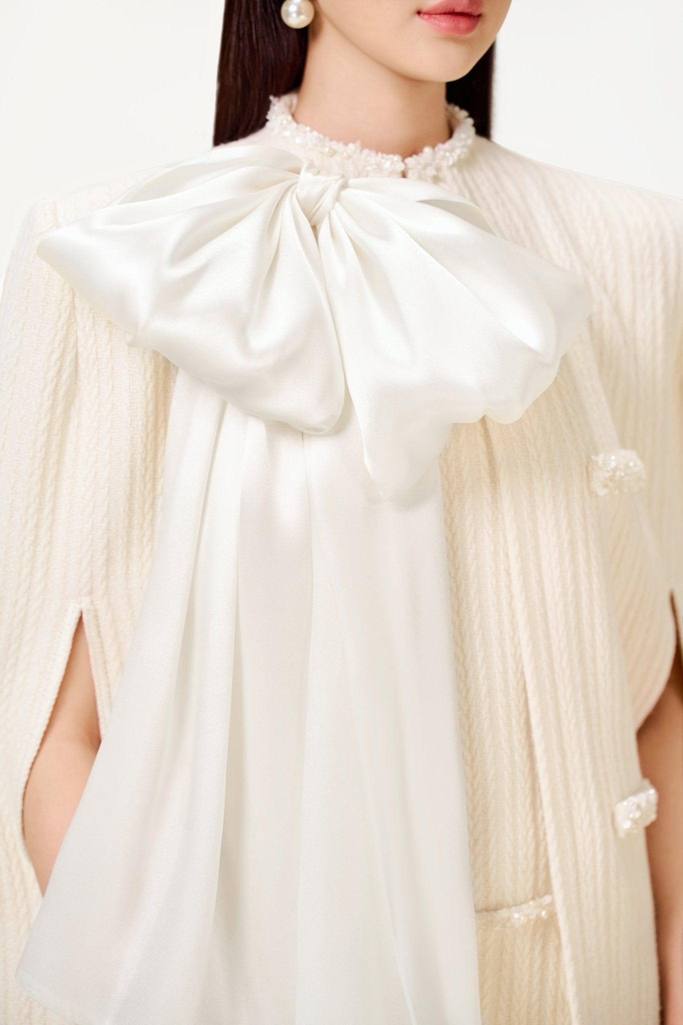 White Beaded Knit Cape - Montsand