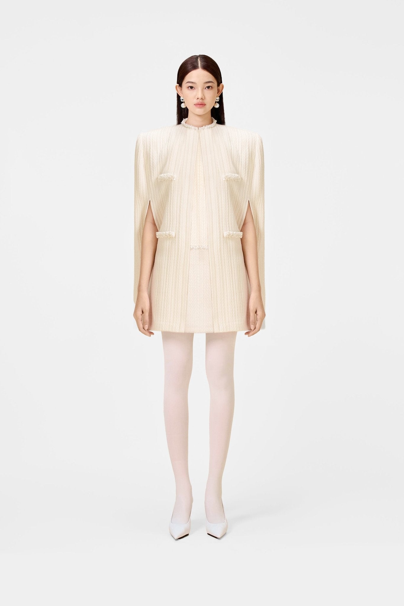 White Beaded Knit Cape - Montsand