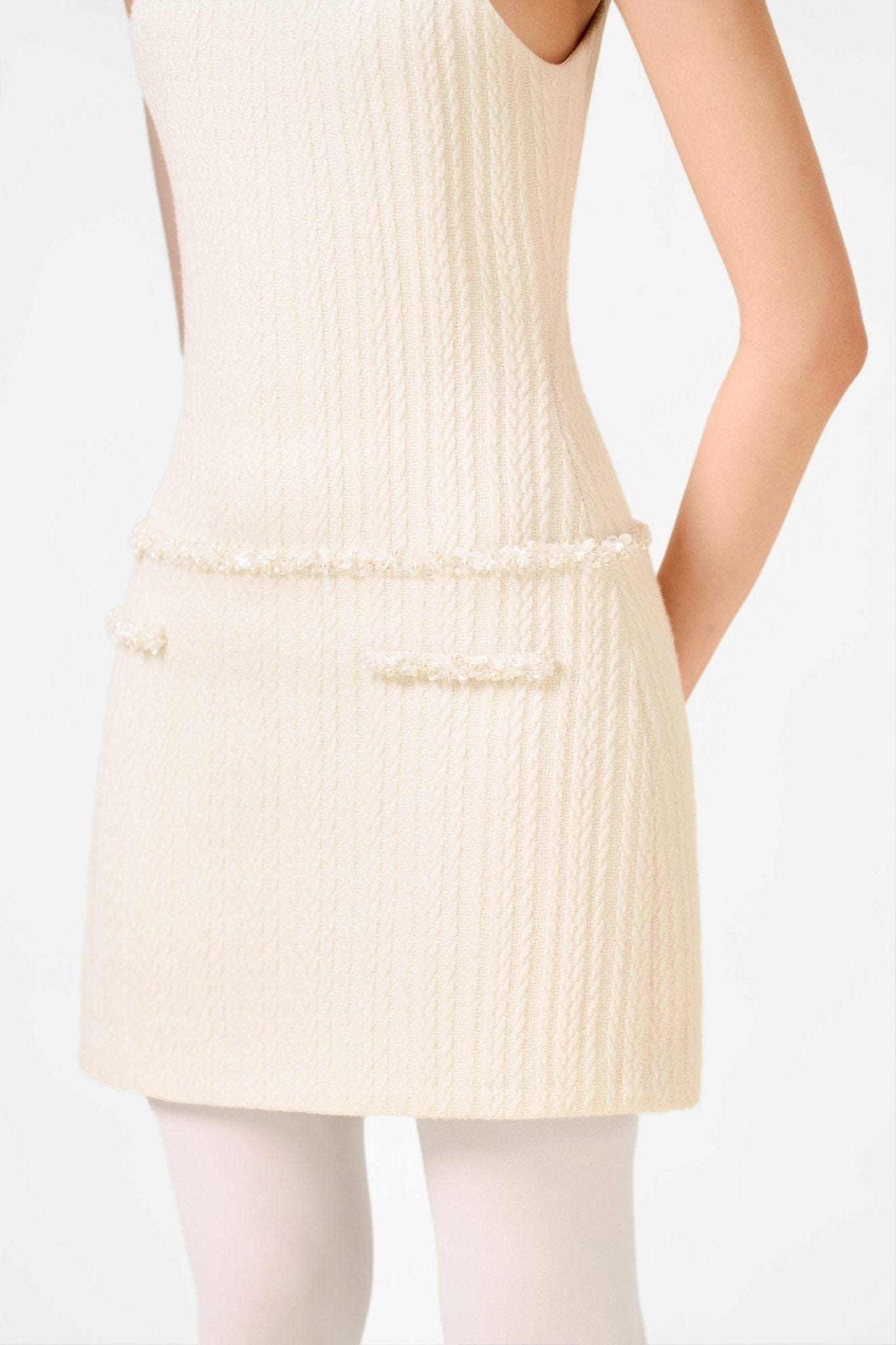 White Beaded Knit Dress - Montsand