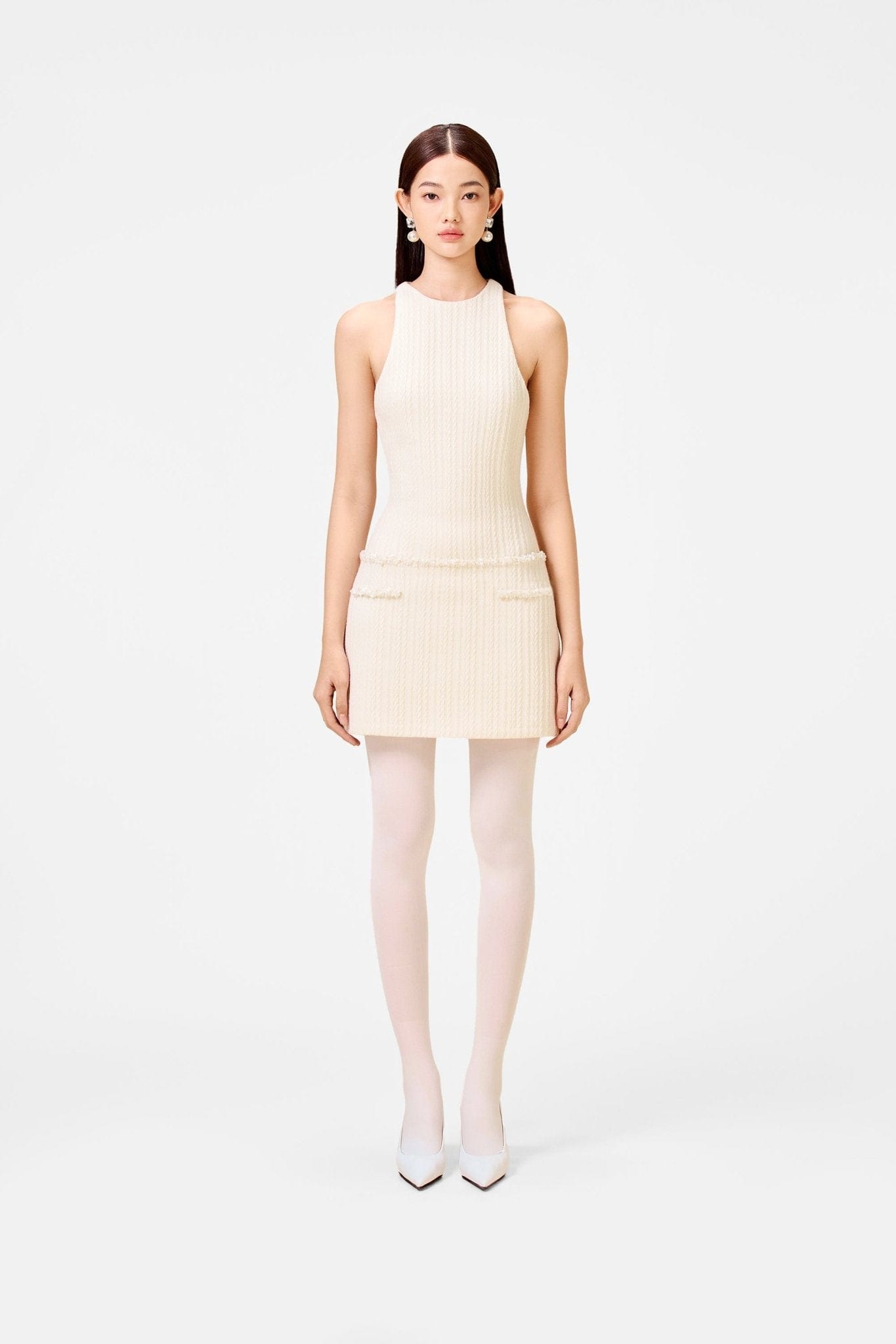White Beaded Knit Dress - Montsand