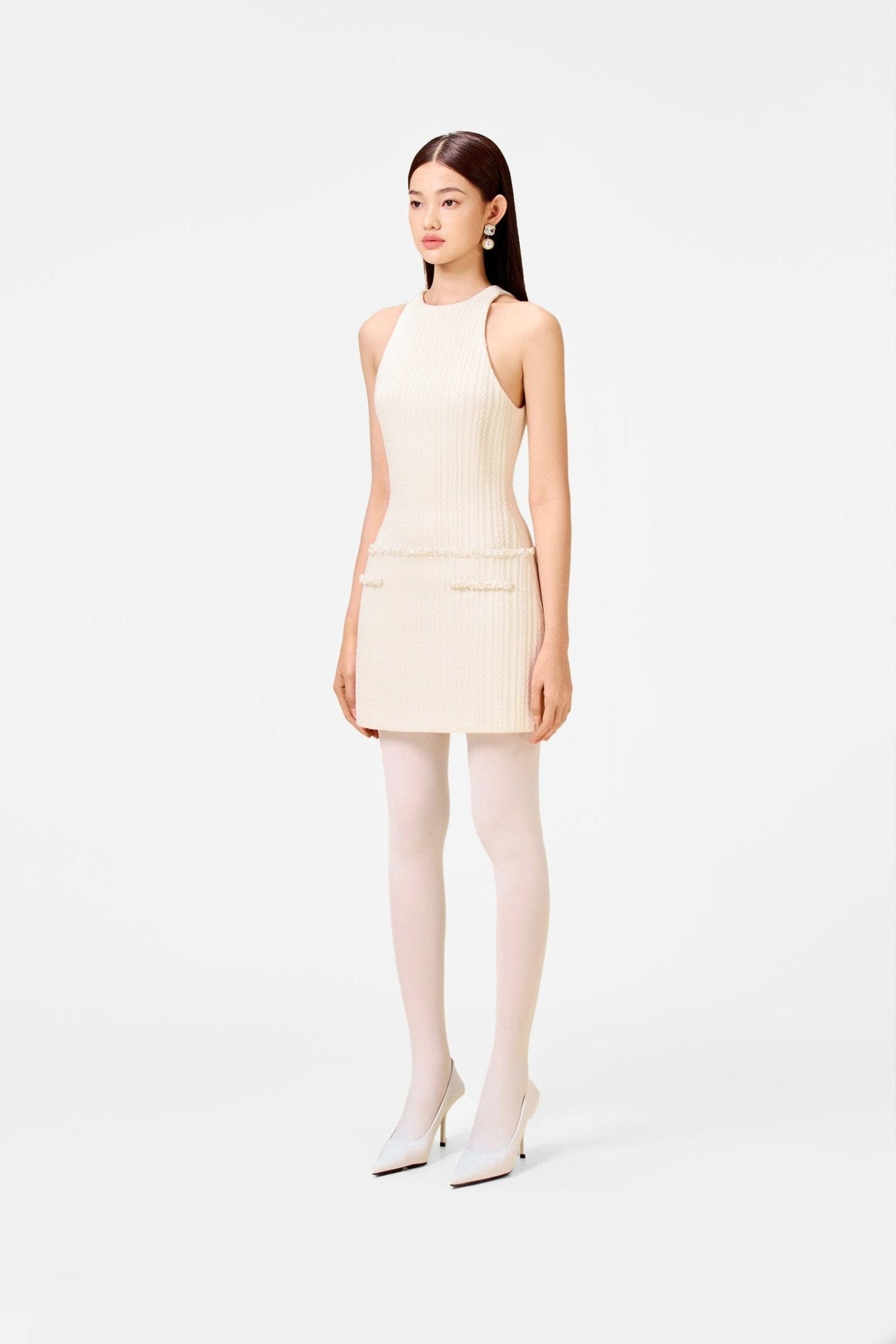 White Beaded Knit Dress - Montsand