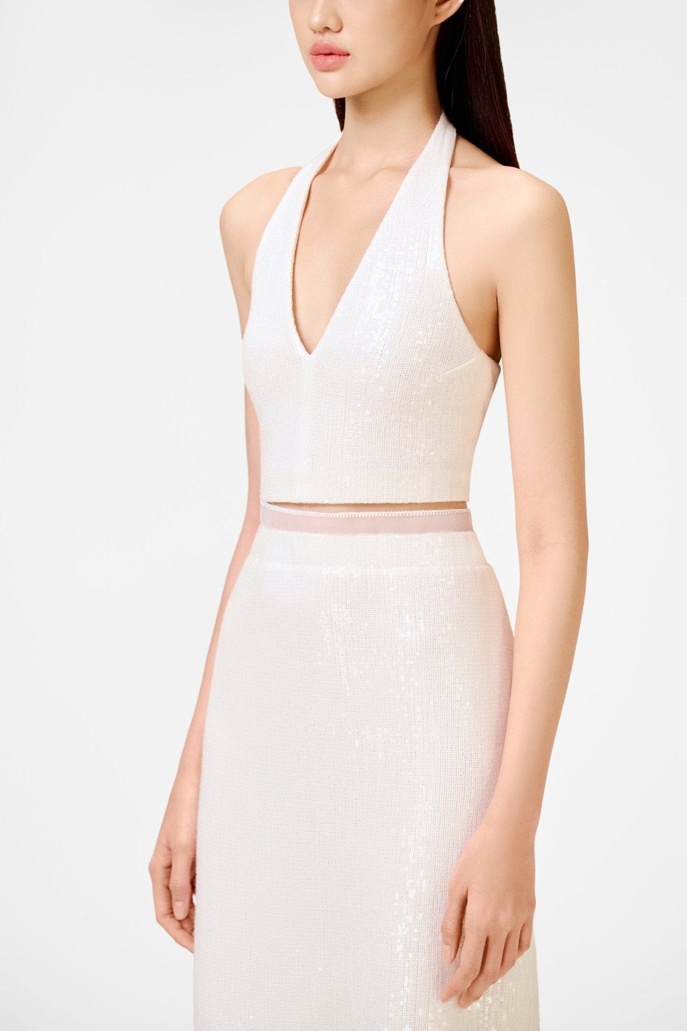 White Beaded Pencil Skirt - Montsand