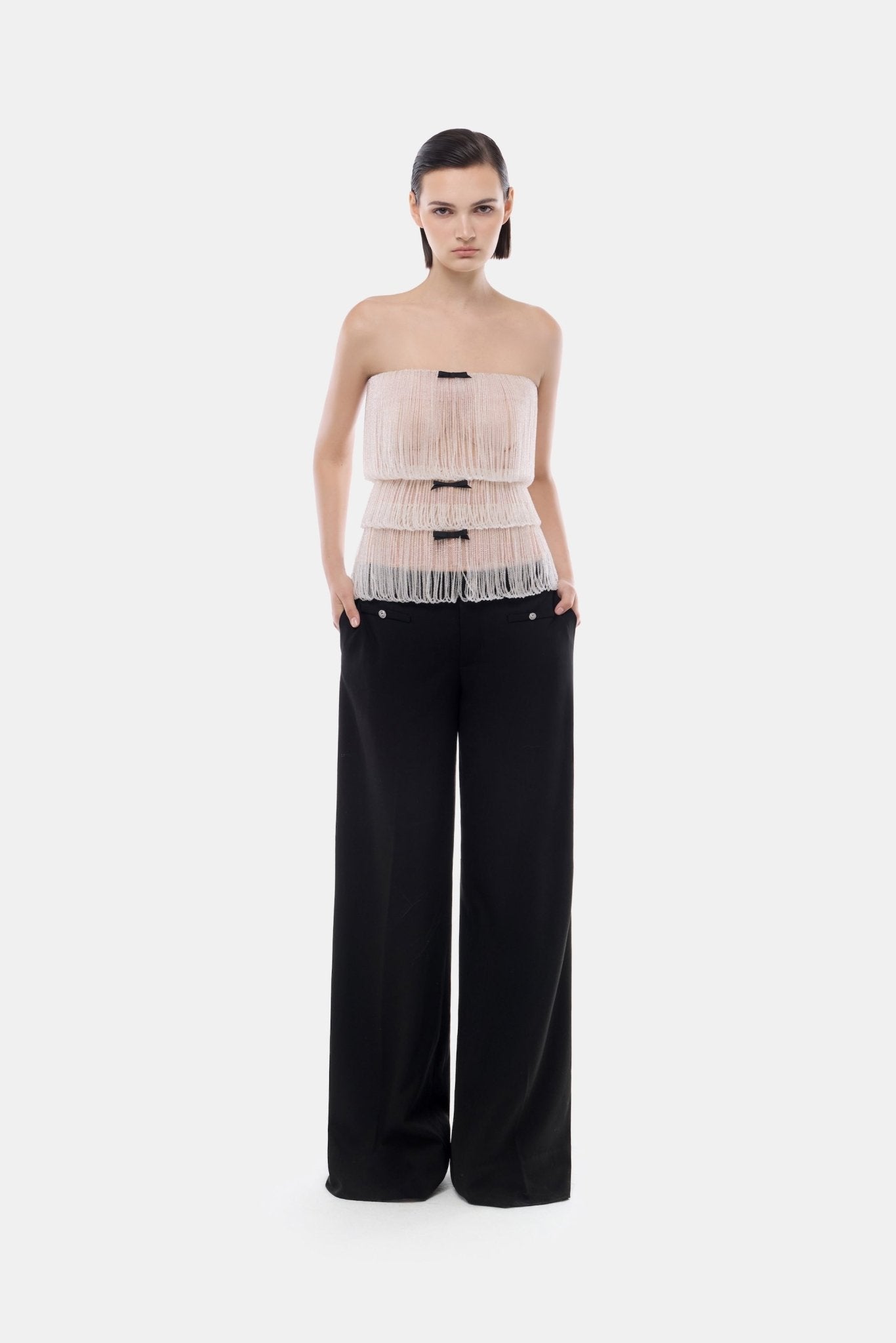 White Crystal Fringe Tube Top - Montsand