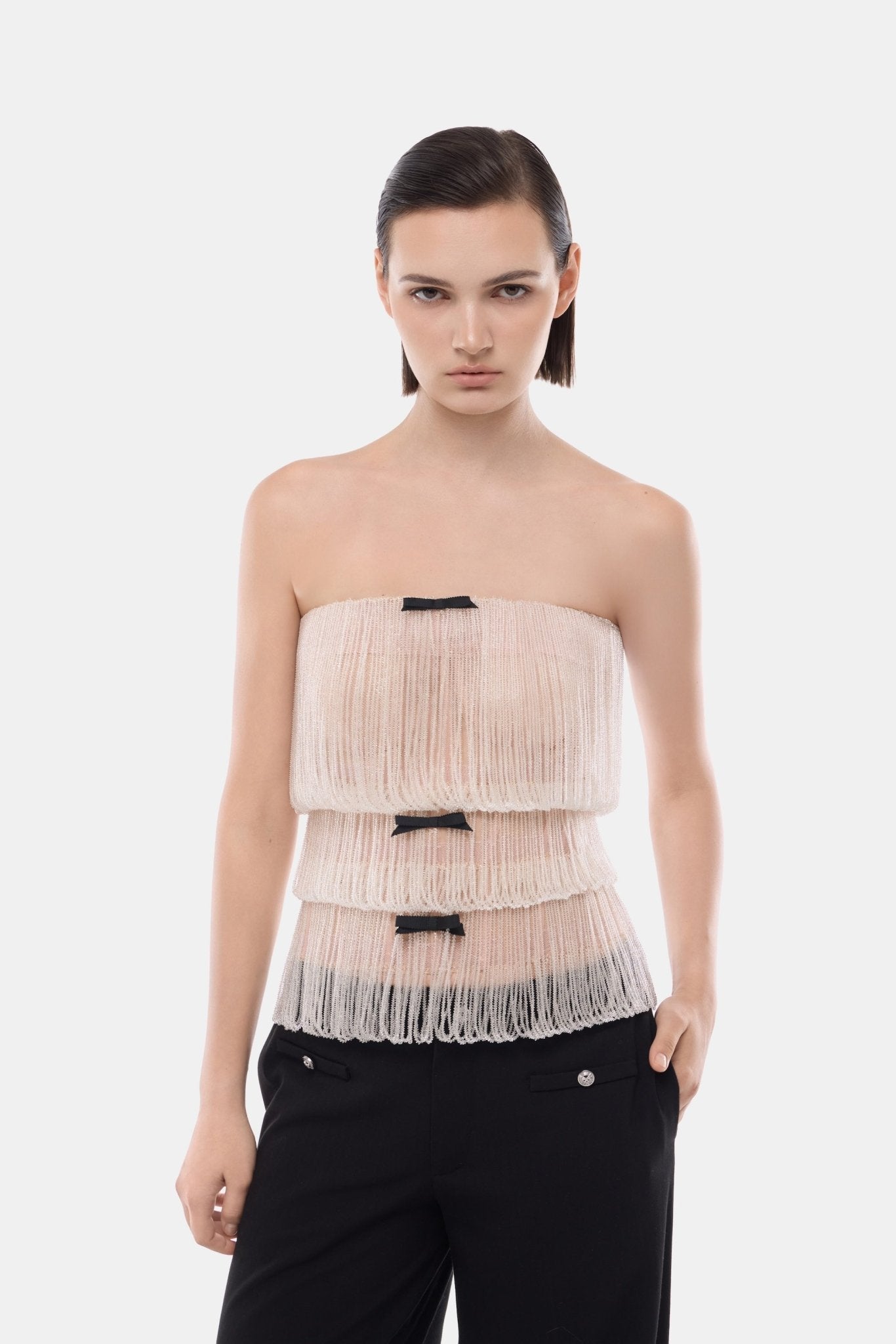 White Crystal Fringe Tube Top - Montsand