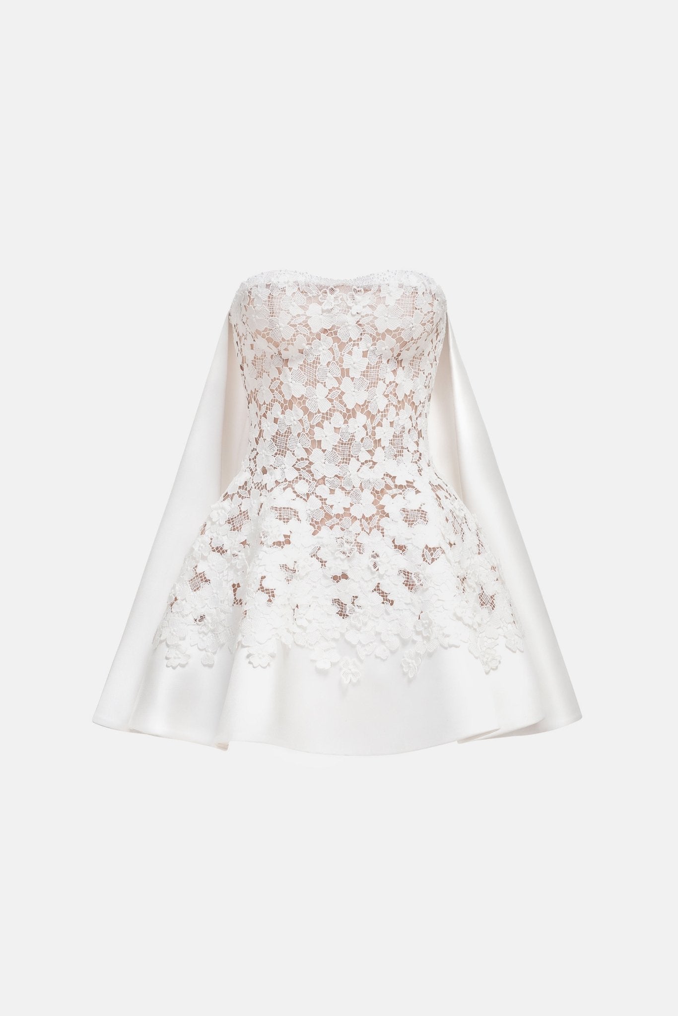 White Detachable Cape Skater Mini Dress - Montsand