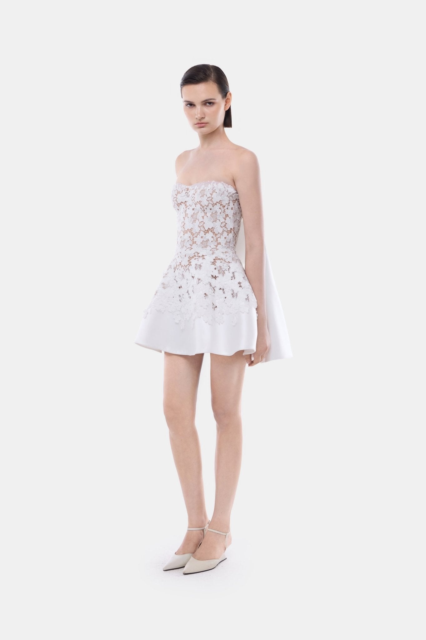 White Detachable Cape Skater Mini Dress - Montsand