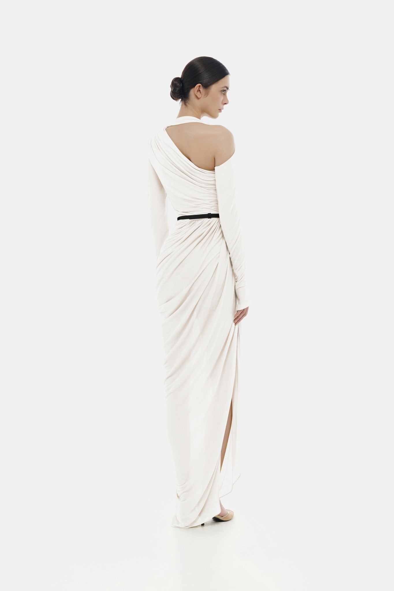 White Draped Asymmetric Maxi Dress Dresses Montsand