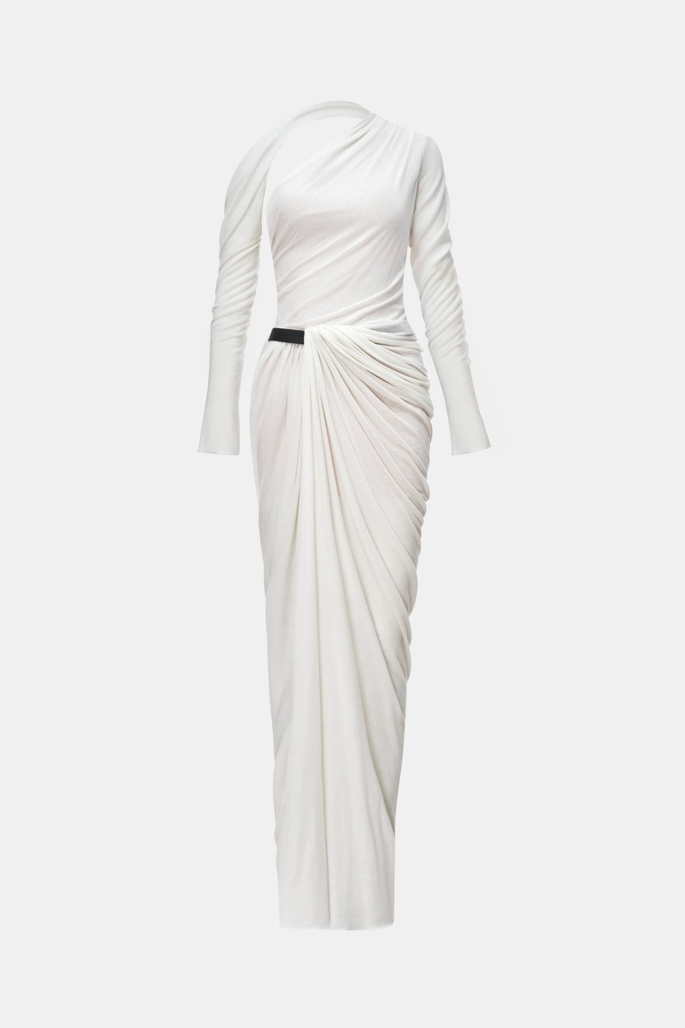 White Draped Asymmetric Maxi Dress M