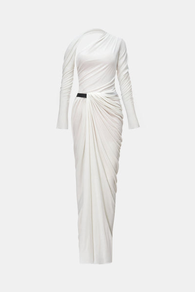 black & cream asymmetric draped dress White Draped Asymmetric Maxi Dress M