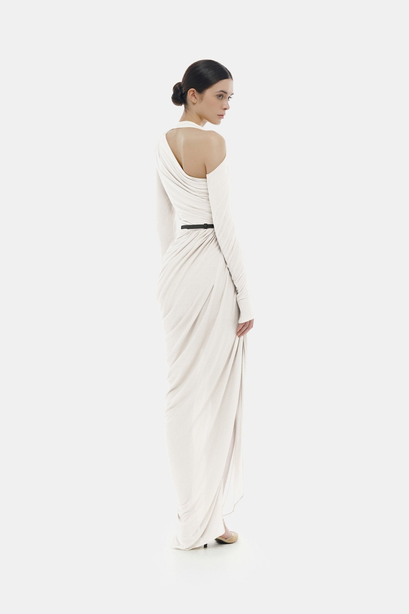 White Draped Asymmetric Maxi Dress M White Draped Asymmetric Maxi Dress M
