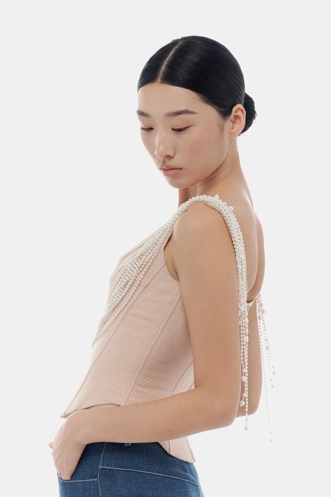 White Draped Lace Flower Bustier - Montsand