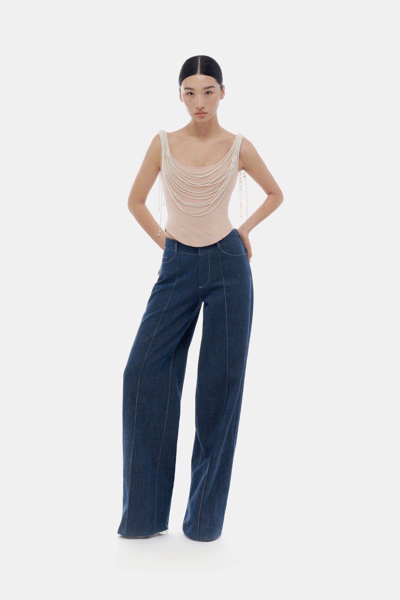 White Draped Lace Flower Bustier - Montsand