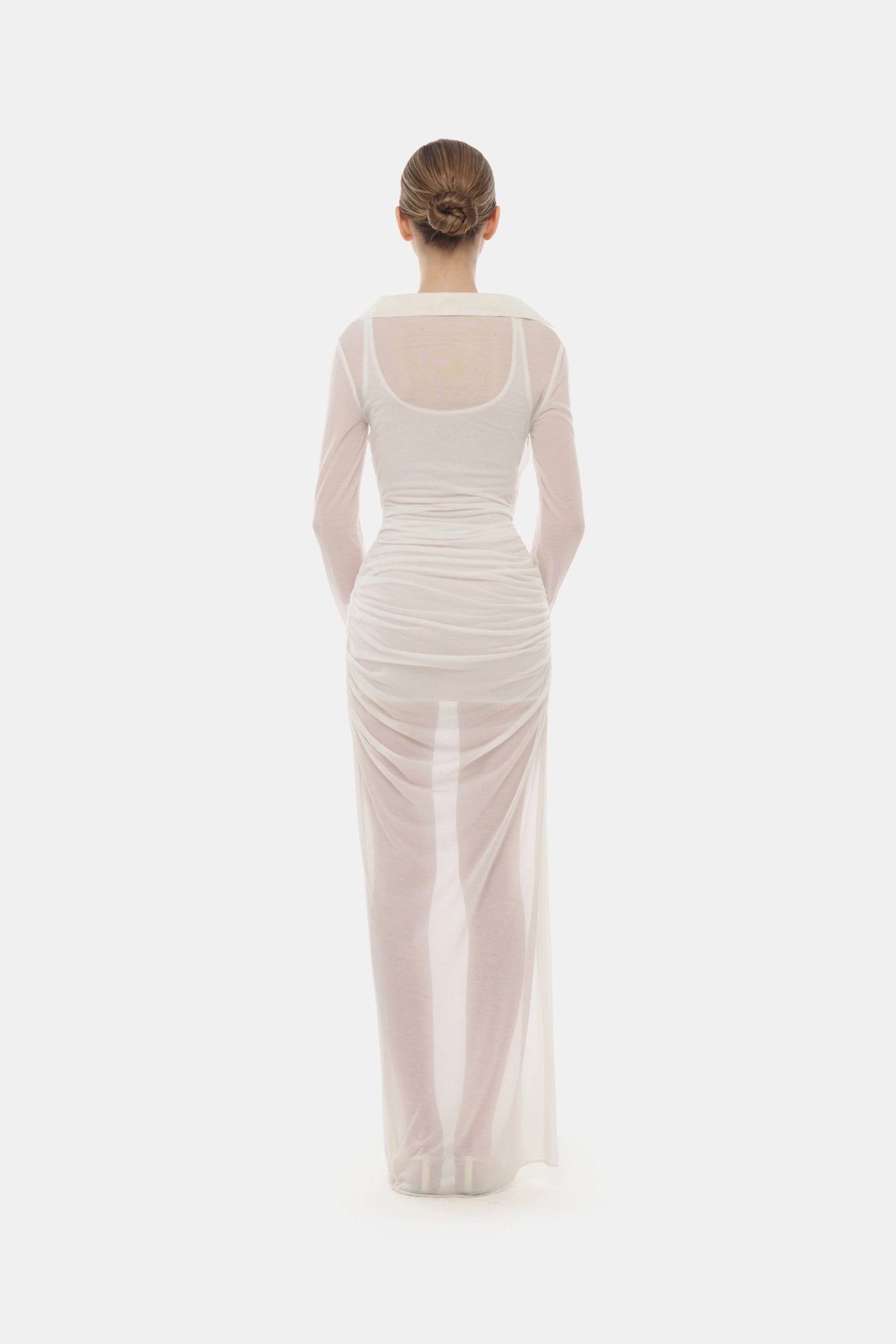 White Draped Ruched Jersey Dress - Montsand