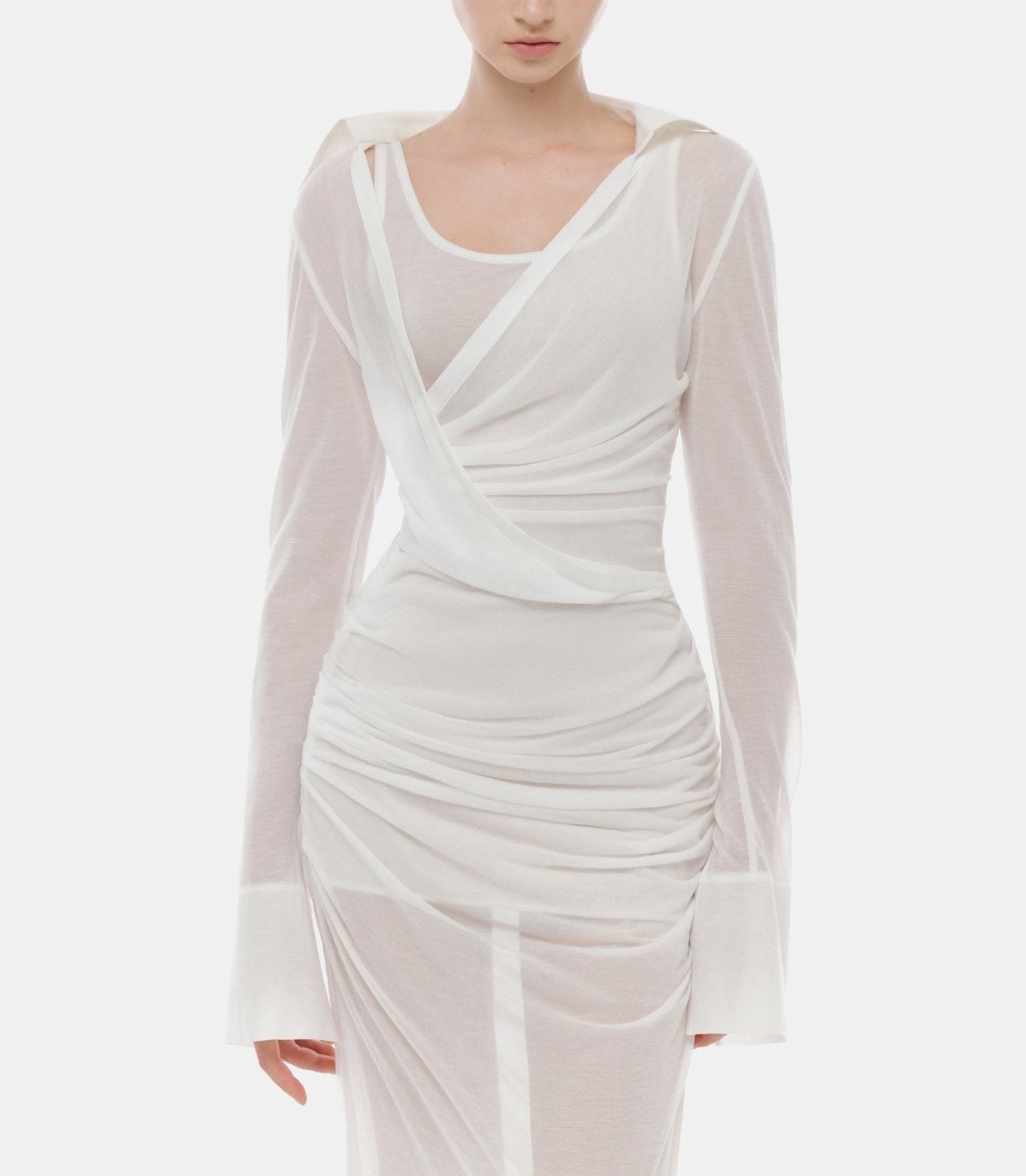 White Draped Ruched Jersey Dress - Montsand