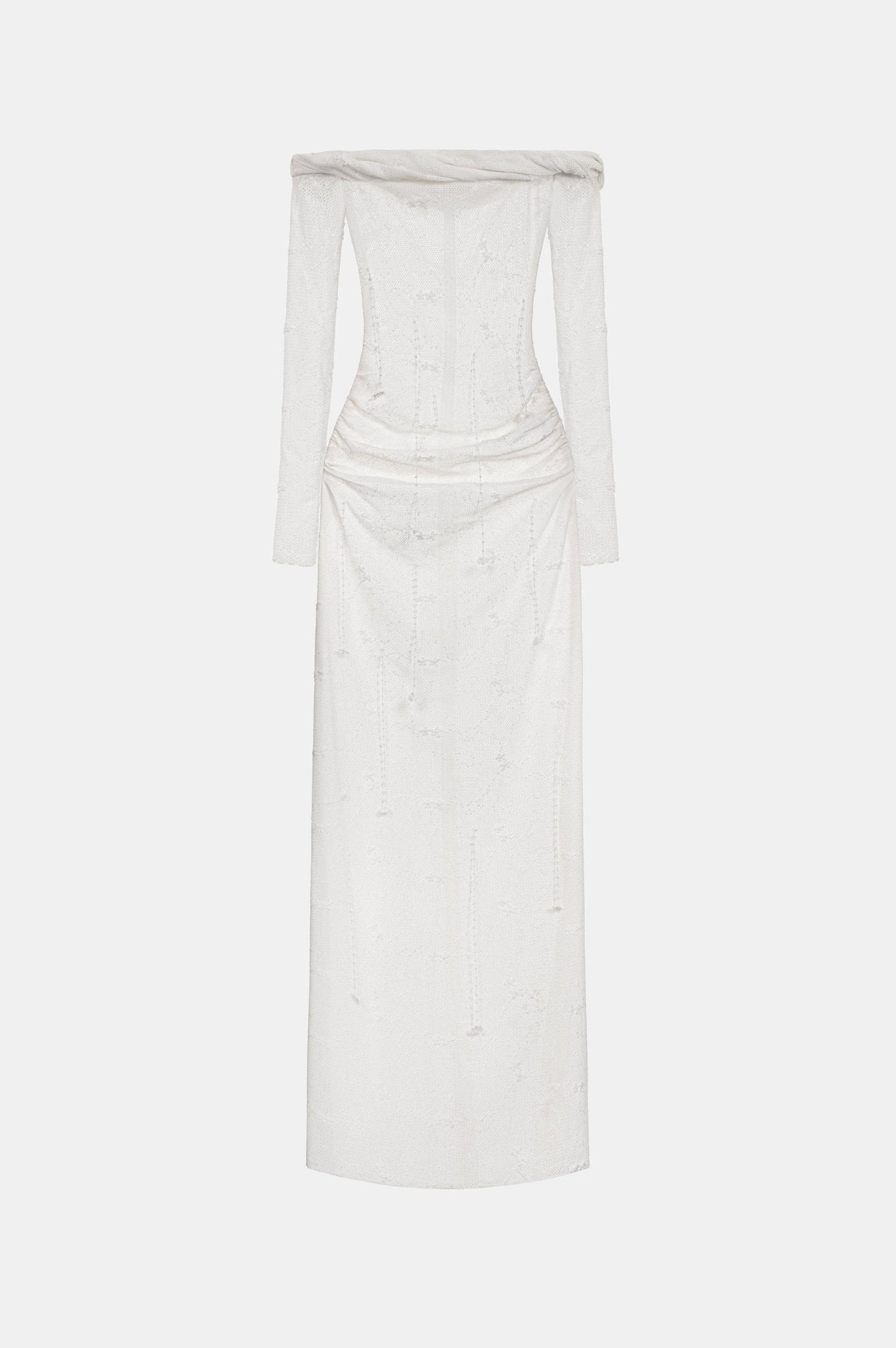 White Floral Beaded Off - shoulder Dress - Montsand