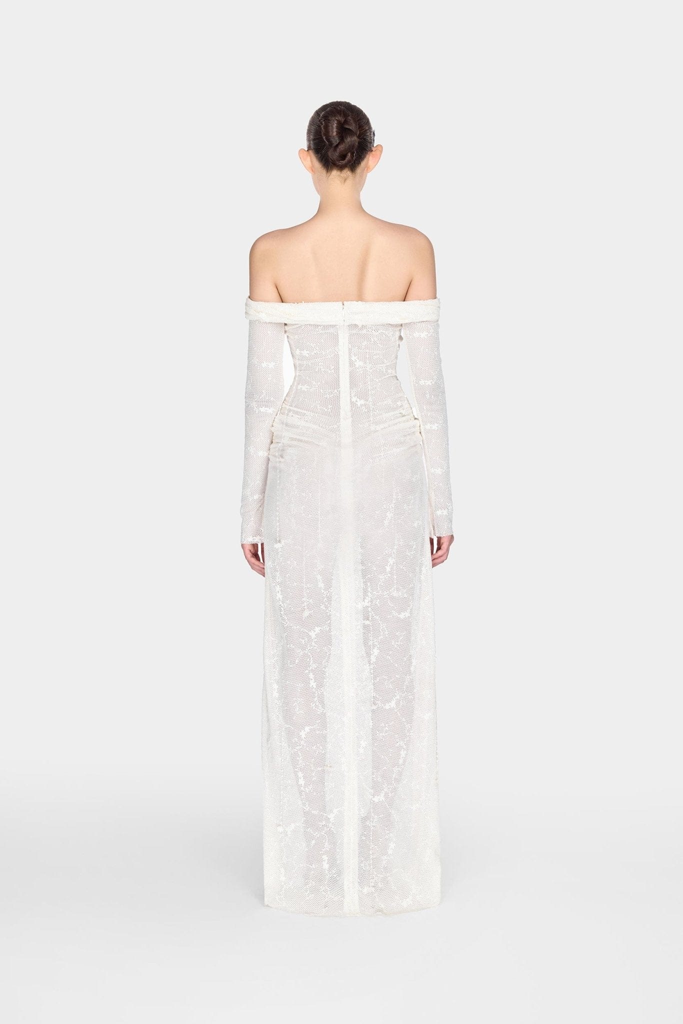 White Floral Beaded Off - shoulder Dress - Montsand