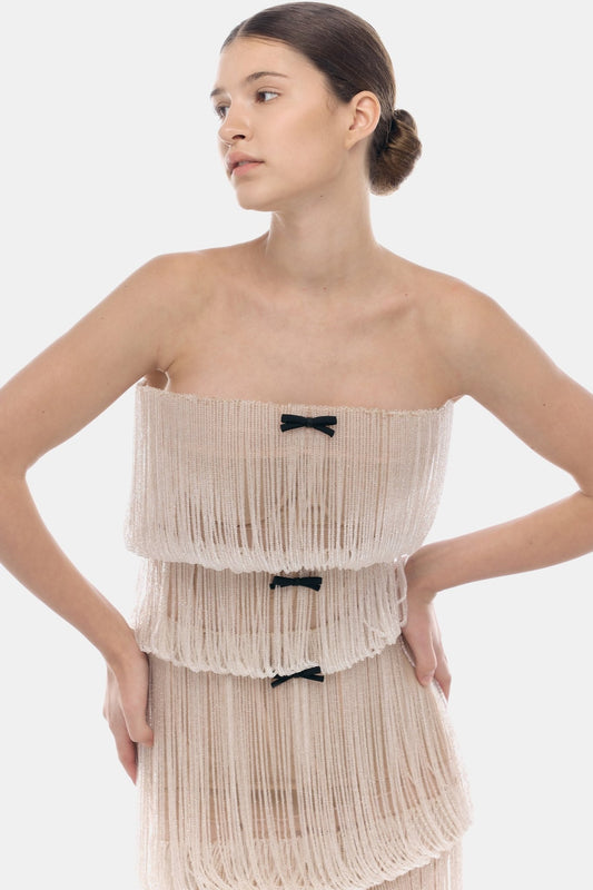 White Fringe Tube Dress - Montsand
