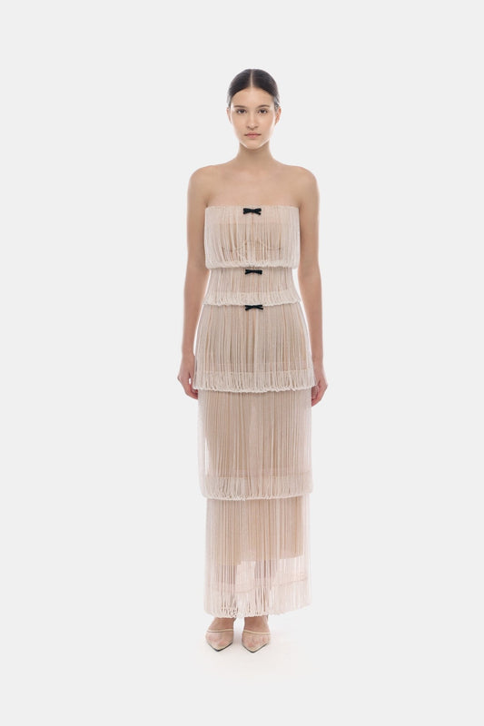 White Fringe Tube Dress - Montsand