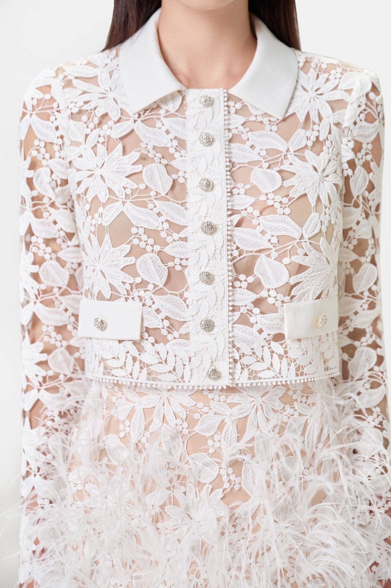 White Long Ostrich Feather Skirt - Montsand