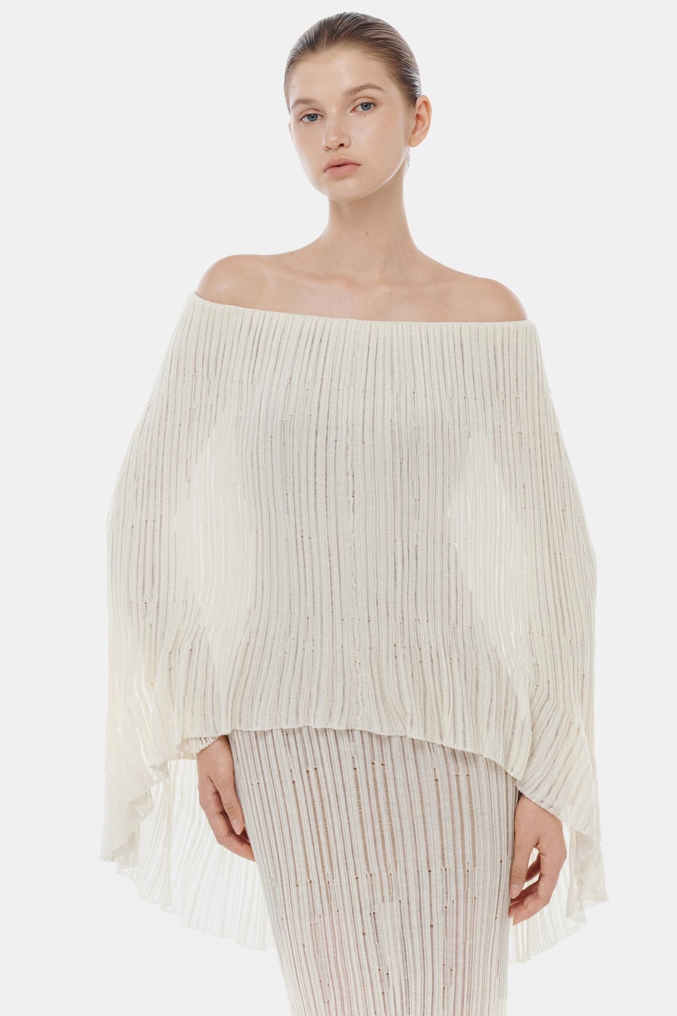 White Off - Shoulder Pleated Midi Dress - Montsand