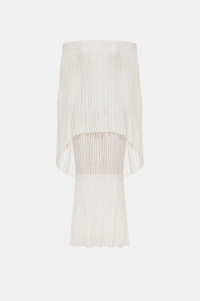 tome collective white pleated midi dress White Off-Shoulder Pleated Midi Dress XS