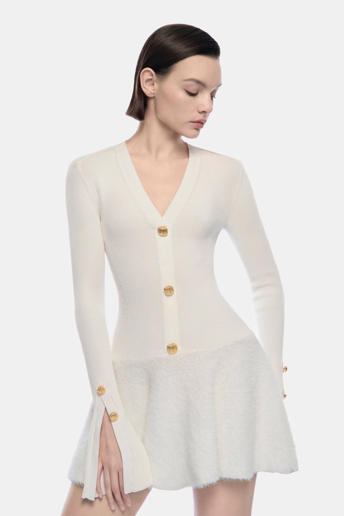 White Ribbed Flared Mini Dress - Montsand
