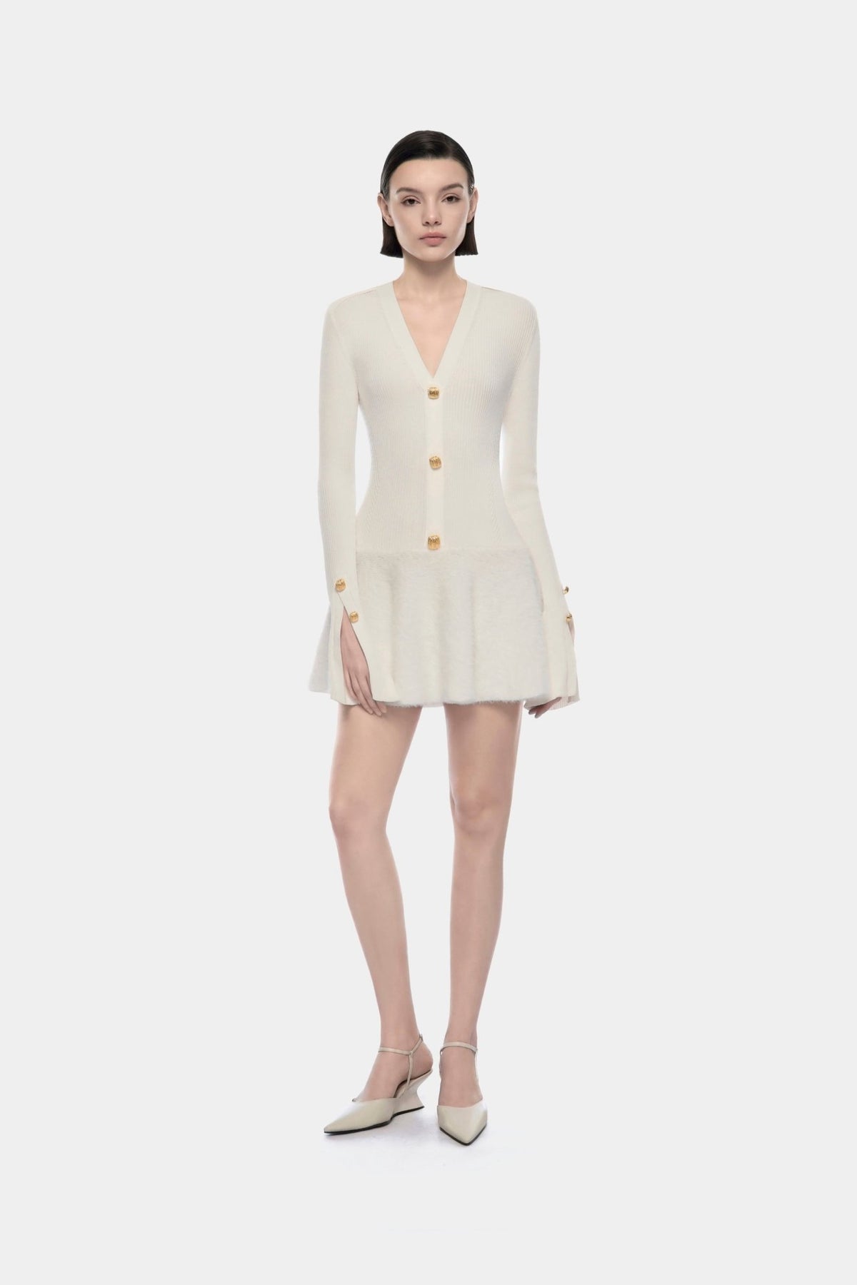 White Ribbed Flared Mini Dress - Montsand