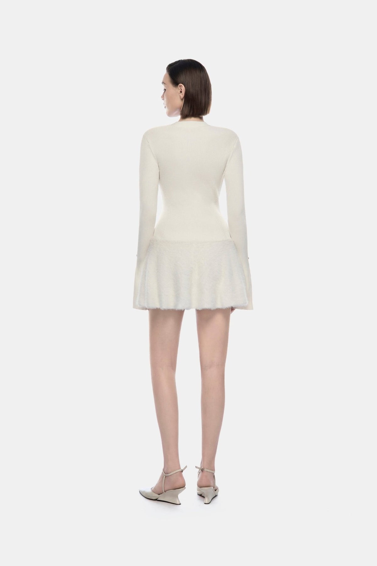 White Ribbed Flared Mini Dress - Montsand