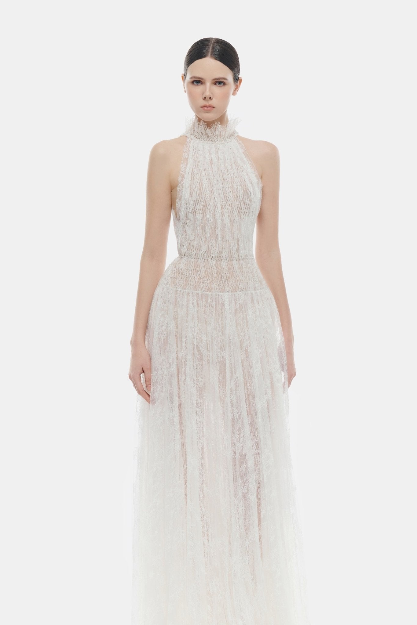 White Smocked Lace Maxi Dress - Montsand