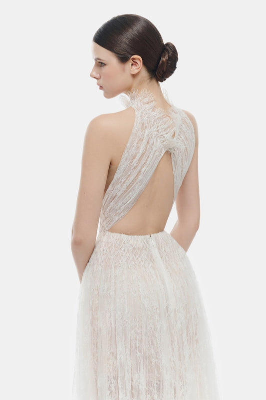 White Smocked Lace Maxi Dress - Montsand