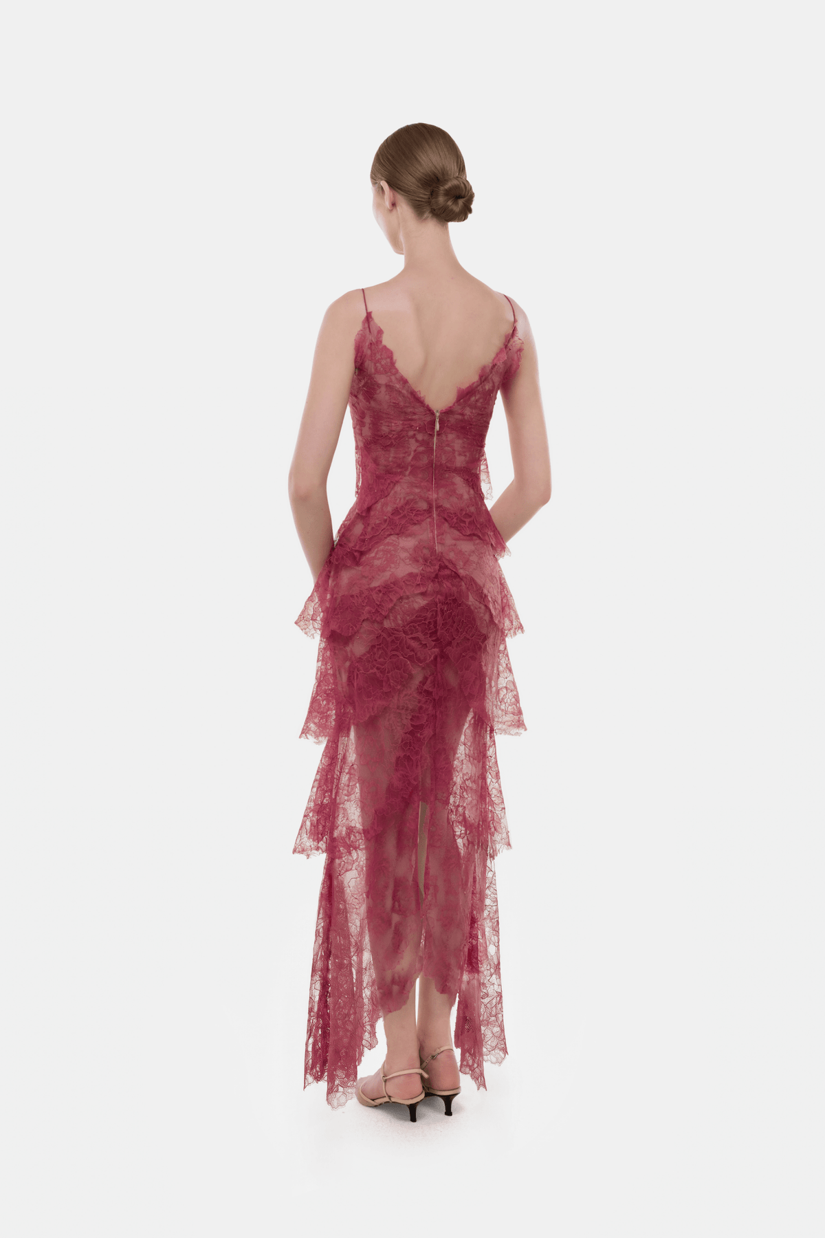 Wine Floral Bow Vneck Maxi Dress - Montsand