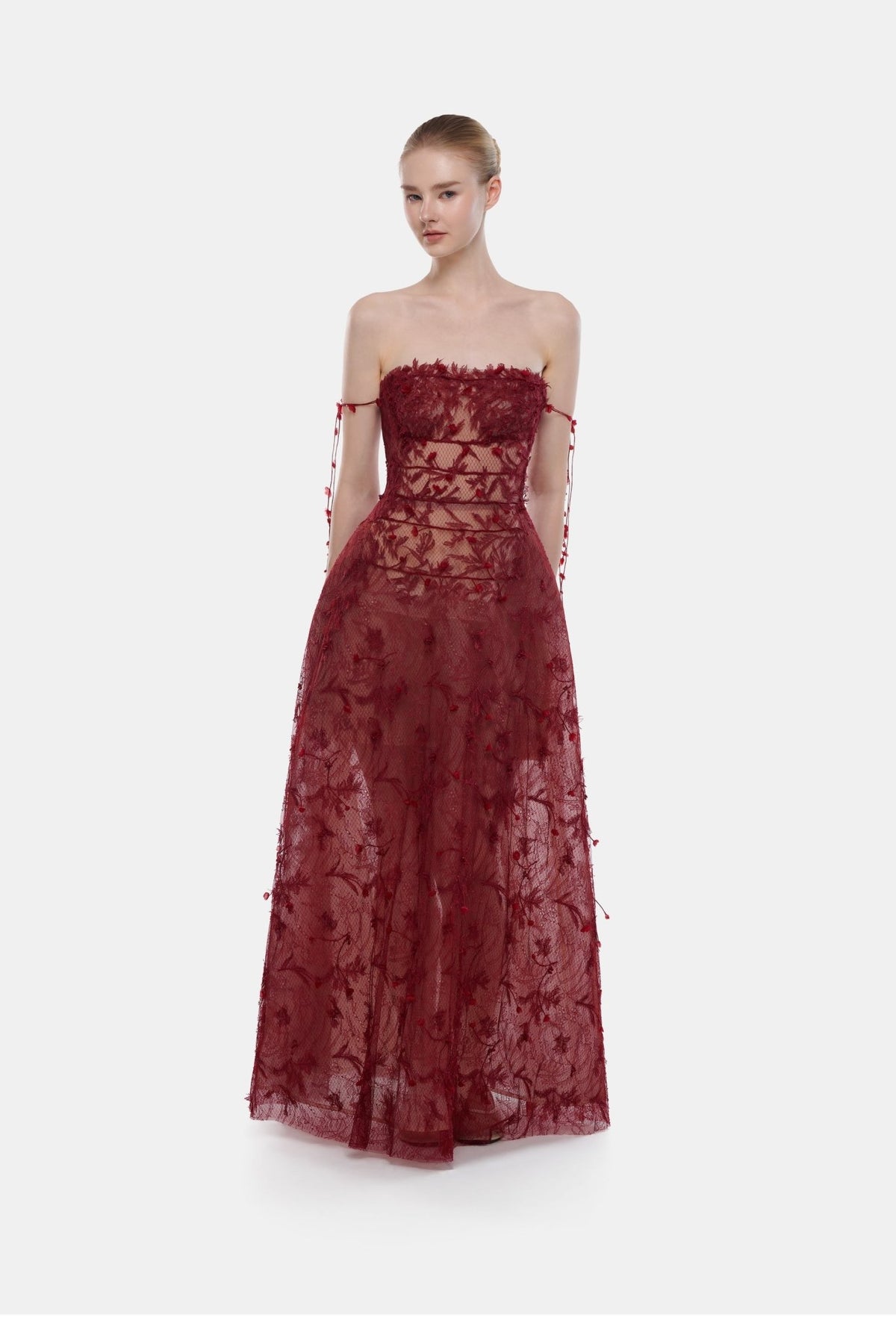 Wine Floral String Maxi Dress - Montsand