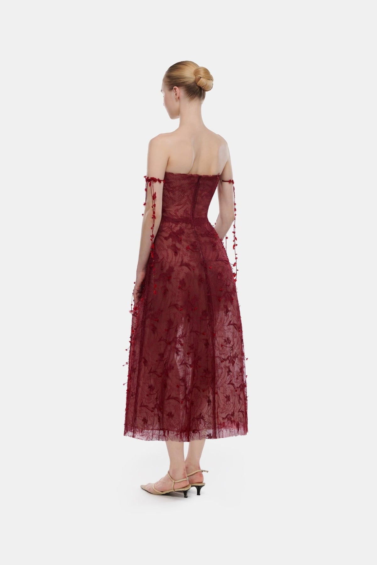 Wine Floral String Midi Dress - Montsand