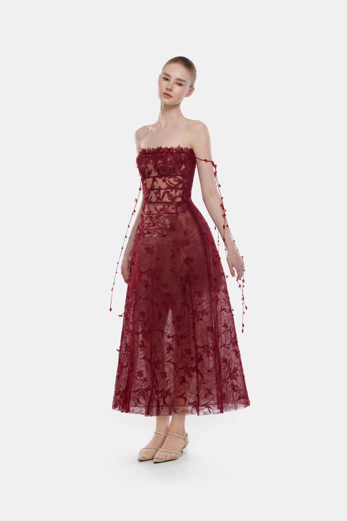 Wine Floral String Midi Dress - Montsand
