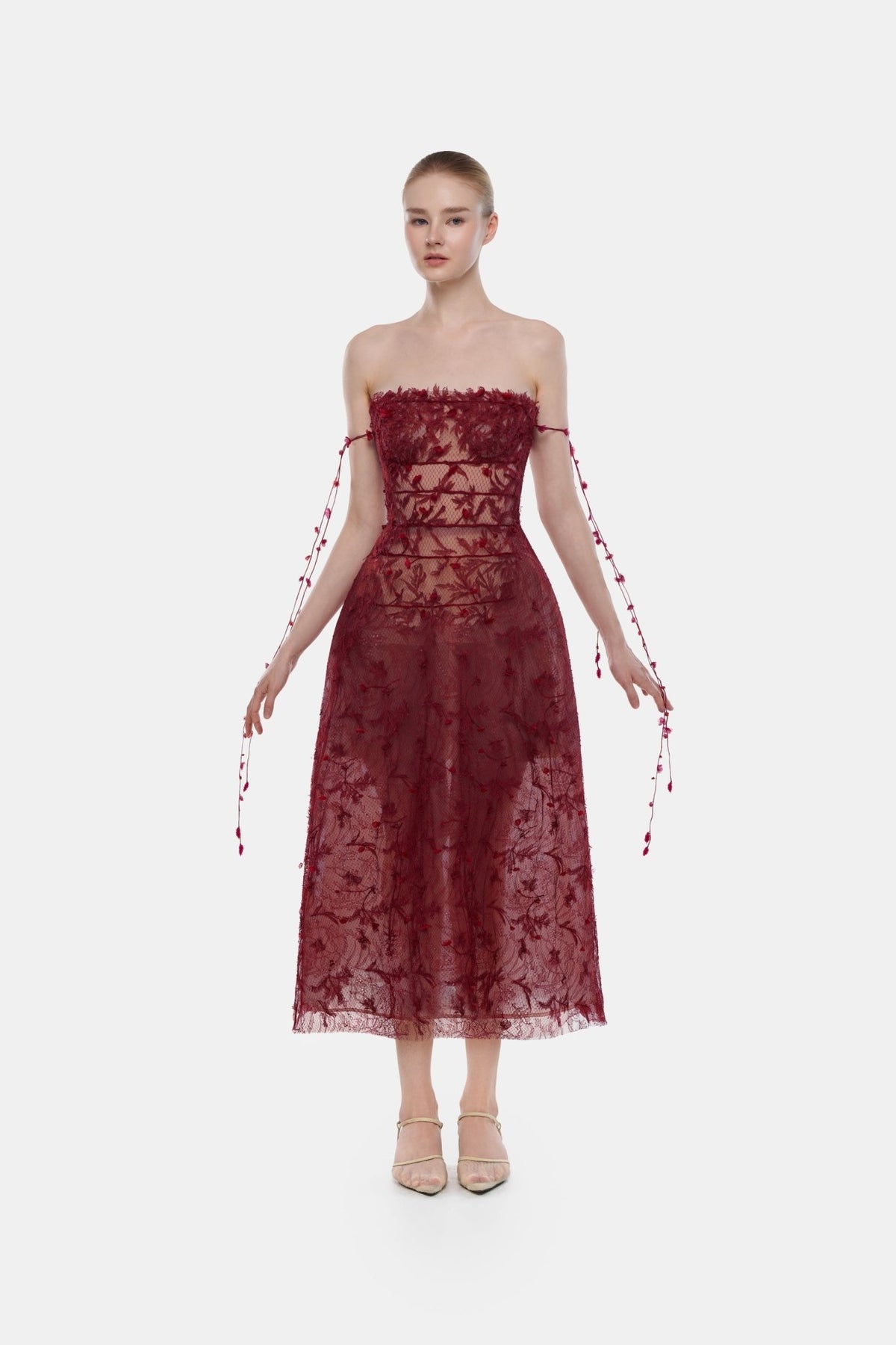 Wine Floral String Midi Dress - Montsand