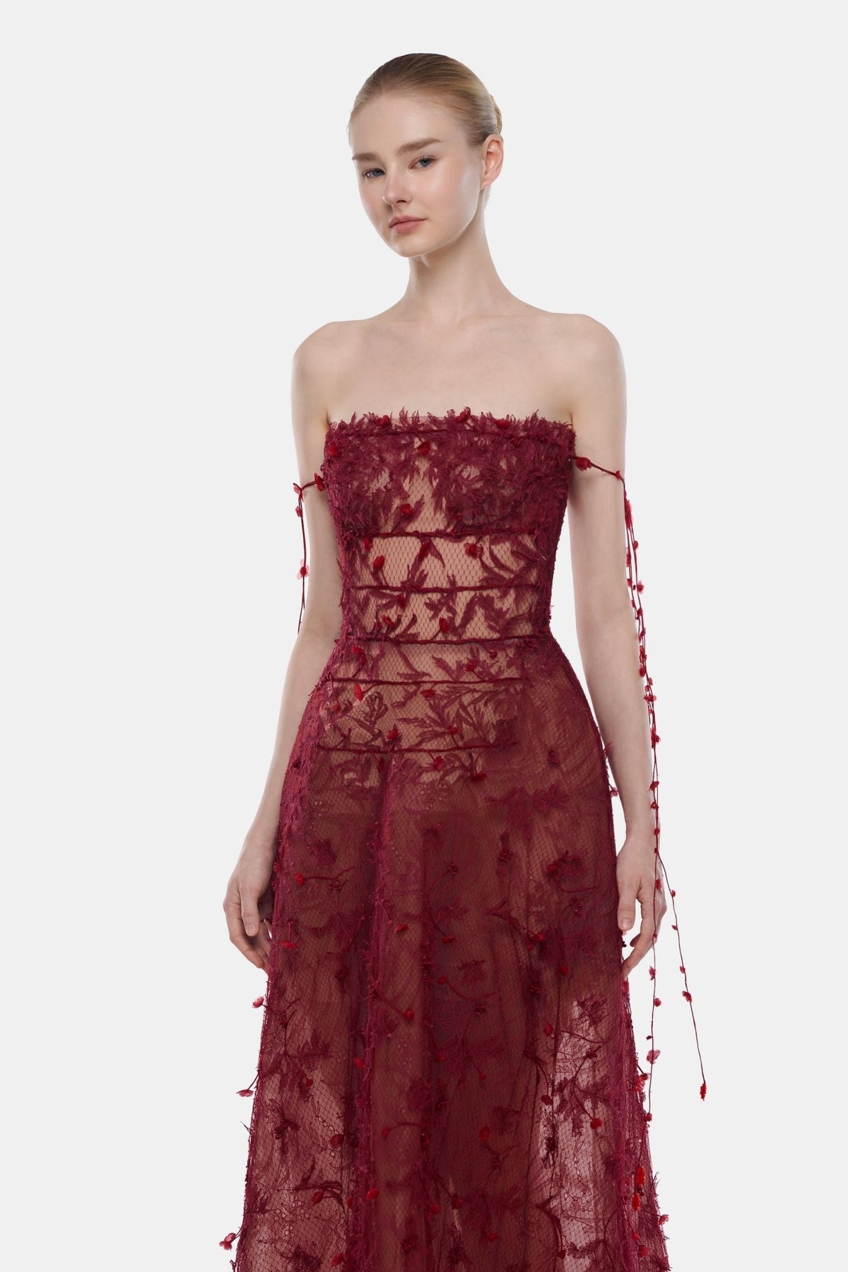Wine Floral String Midi Dress - Montsand