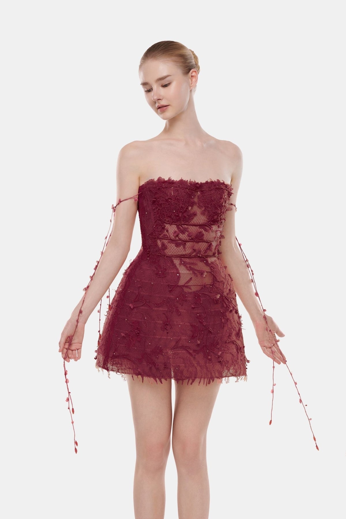 Wine Floral String Mini Dress - Montsand