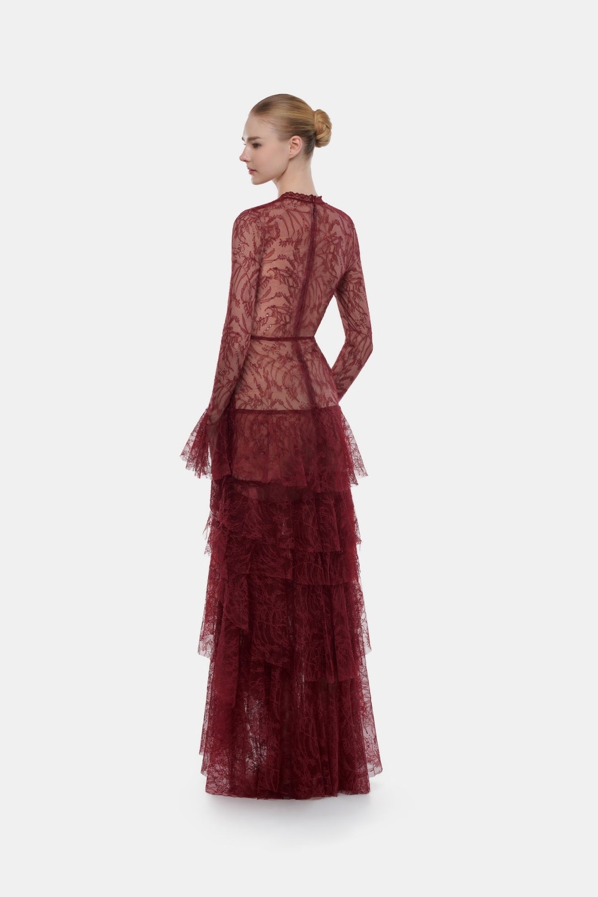 Wine Lace Cascade Dress - Montsand